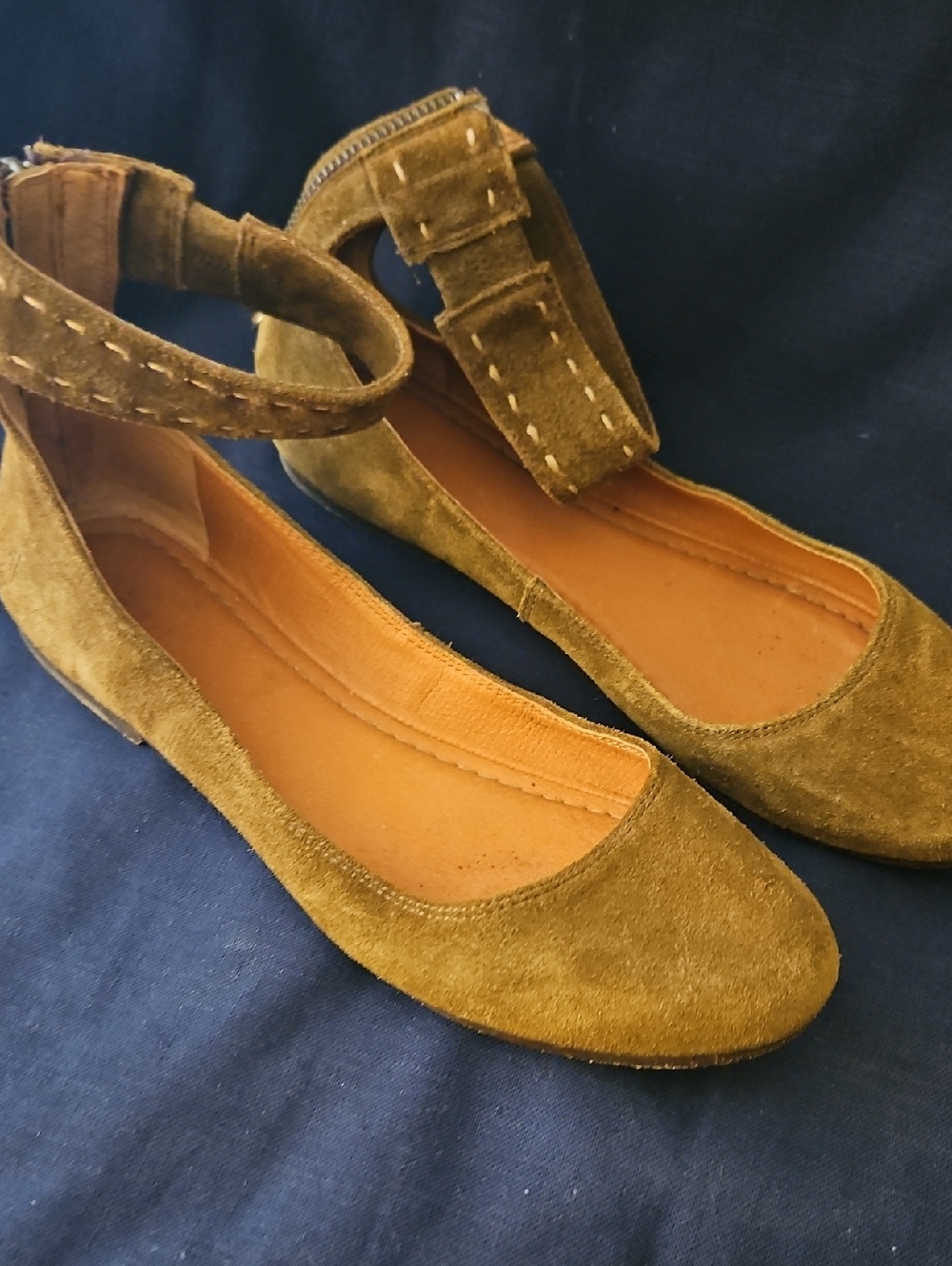 Frye Olive Suede Ankle-Strap Flats